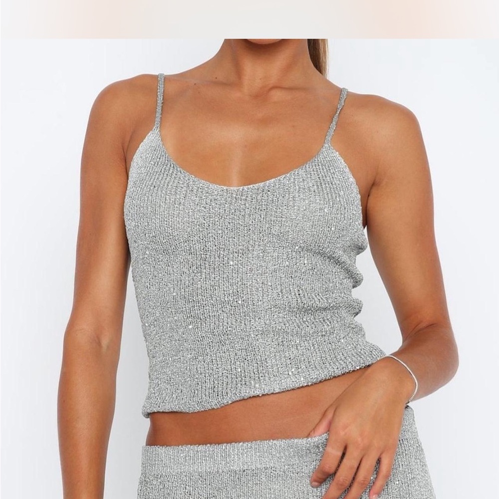 Whitefox love galore sequin knit top grey